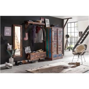 Massive Garderobe Woodend aus Akazie und recyceltem Hartholz, lackiert, braun