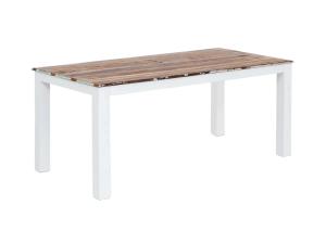 Massiver Esstisch Perth aus recyceltem Holz, lackiert, weiß mit farbigen Akzenten – 180×90 cm