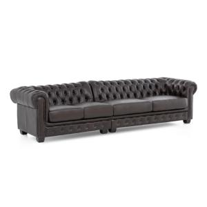 Chesterfield-Sofa aus echtem Leder, braun, 310×100×72 cm