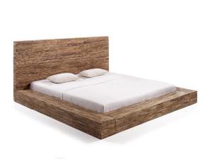 Massives Mangoholz-Bett, gestreift, lackiert, braun