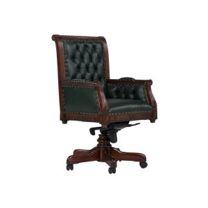 Massiver Bürostuhl Cambridge aus echtem Leder, Mahagoni, lackiert, grün