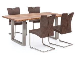 Massives Esszimmer-Set Bullwer mit 4 Stühlen Reefton, Akazie und Stoff, lackiert, braun