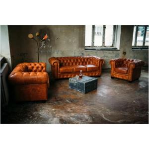 Sitzgarnitur Chesterfield hellbraun Vintage