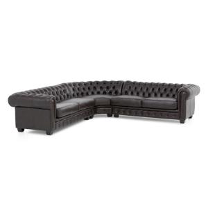 Massive Chesterfield III Ecksofa aus echtem Leder, braun