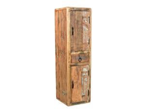 Massive Badezimmerschrank Kalkata aus recyceltem Holz, lackiert, mehrfarbig – 35×35×125 cm