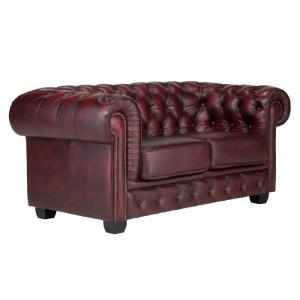 Zweisitzige Chesterfield-Sofa aus echtem Leder, rot – 178×98×79 cm