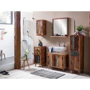 Massive Badschrank Calcutta II aus recyceltem Holz, lackiert, mehrfarbig