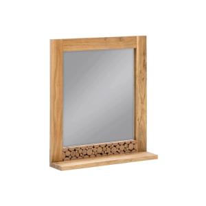 Massiver Badezimmerspiegel Katha aus Akazienholz, lackiert, braun – 67×75 cm