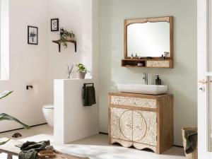 Massives Badezimmer-Set Delhi aus Mango-Holz, lackiert, braun