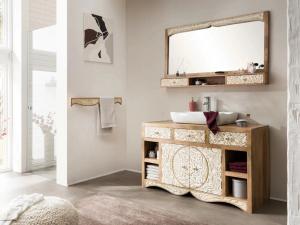 Massives Badezimmer-Set Delhi aus Mangoholz, lackiert, braun