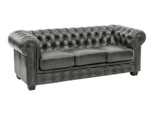 Massives Chesterfield-Sofa mit drei Sitzen aus echtem Leder, grün – 200×90×72 cm