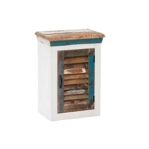 Massive Badezimmer Wandregal Perth aus recyceltem Holz, lackiert, weiß / bunt