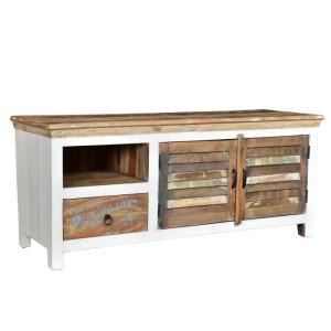 Massiver TV-Rack Perth aus recyceltem Holz, lackiert, weiß / bunt – 150×50×60 cm