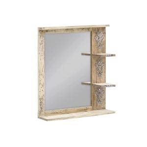 Massiver Badezimmerpiegel Alcudia aus Mangoholz, lackiert, natur – 60×15×68 cm