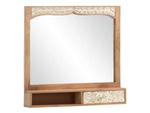 Massiver Badezimmerspiegel Delhi aus Mango-Holz, lackiert, braun – 80 cm