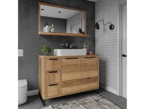 Massive Badezimmermöbel-Set Sydney I aus wilden Eichenholz, geölt, braun