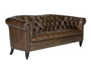 Massives Chesterfield-Sofa Shelford, Rindsleder, braun – 196×89×85 cm