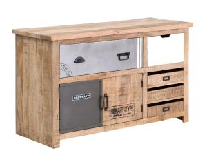 Massive Waschbeckenunterschrank Pune aus Mango-Holz, lackiert, naturfarben