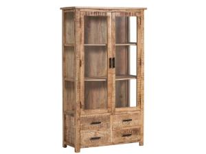 Massive Vitrine aus Mangoholz, lackiert, braun – 100×42×180 cm
