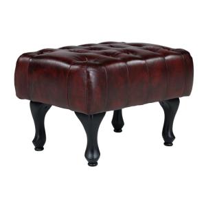 Massiver Chesterfield Pittsfield Hocker aus echtem Leder, rot – 61×46×43 cm