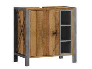 Massive Spülenschrank Detroit aus recycelter Kiefer, lackiert, braun – 60×35×60 cm