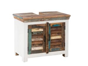 Massive Waschbeckenunterschrank Perth aus recyceltem Holz, lackiert, weiß/bunt