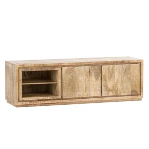 Massiver TV-Tisch Blackdale aus Mangoholz, lackiert, natur – 145×42×45 cm