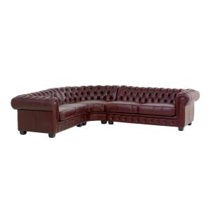 Ecksofa Chesterfield aus echtem Leder, rot