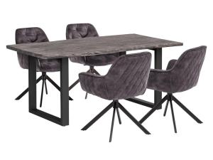 Massives Esszimmer-Set Bullwer mit 4 Carlton-Stühlen, Akazie, lackiert, grau/schwarz