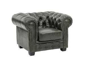 Massive Chesterfield-Sessel aus echtem Leder, grün – 100×90×72 cm