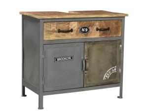 Massive Waschbecken-Schränkchen Pinetown aus Mango-Holz und Metall, lackiert, mehrfarbig – 71×35×63 cm