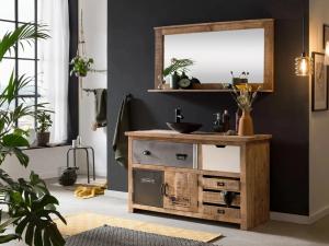 Massive Badezimmermöbelset Pune II aus Mangoholz, lackiert, naturfarben