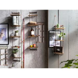 Massives Wandregal L aus recyceltem Holz und Metall, Naturfarbe – 20×10×100 cm