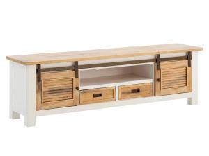 Massiver TV-Schrank Capera aus Kiefernholz und MDF, lackiert, Weiß/Braun