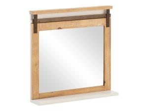 Massiver Badezimmerspiegel Capera aus Kiefer und MDF, lackiert, weiß/braun – 70x70 cm