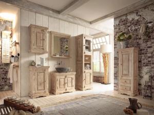 Massives Badezimmer-Set 5 Teile aus Mangoholz, lackiert, natürliche Farbe