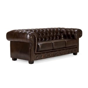 Chesterfield Sofa Big 3-Sitzer aus braunem Leder