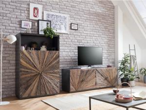 Massive Wandregal Derby aus recyceltem Holz, lackiert, grau