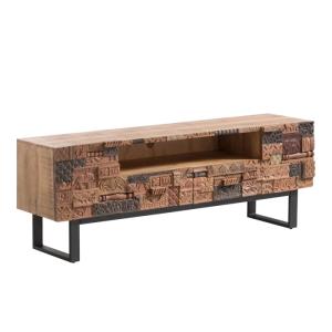 Massiver TV-Tisch Grönland aus Mango-Holz, lackiert, braun – 180×45×65 cm