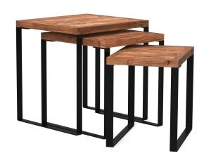 Set aus 3 massiven Akazien-Soßtischen Sydney, lackiert, braun