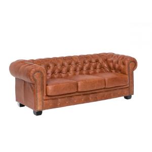 Chesterfield 3-Sitzer Sofa aus echtem Leder im Vintage-Look in Hellbraun