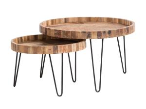 2er-Set massiver Couchtische Corby aus recyceltem Hartholz, braun, rund