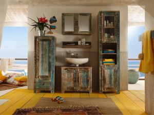 5-teiliges Badezimmermöbel-Set Blue Lagoon aus massivem Mangoholz, lackiert, farbenfroh