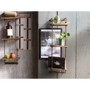 Massive Wandregal S aus recyceltem Holz und Metall, natur – 20×7×55 cm