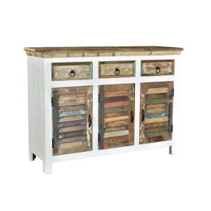 Massive Kommode Perth aus recyceltem Holz, lackiert, weiß/bunt – 125×42×90 cm