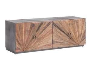 Massive TV-Bank Derby aus recyceltem Holz und Metall, lackiert, natur / grau – 160×50×60 cm