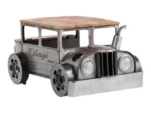Massiver Konferenztisch Car Vintage aus Mango und Metall, lackiert, Silber – 102×65×48 cm