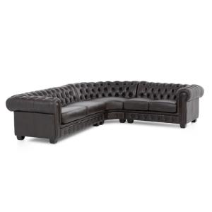 Ecksofa Chesterfield aus echtem Leder, braun – 294×263×74 cm