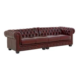 Vier-Sitzer Chesterfield Sofa aus echtem Leder, rot – 268×100×72 cm