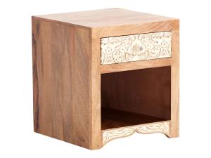 Massiver Nachttisch Delhi aus Mangoholz, lackiert, braun – 40×40×45 cm